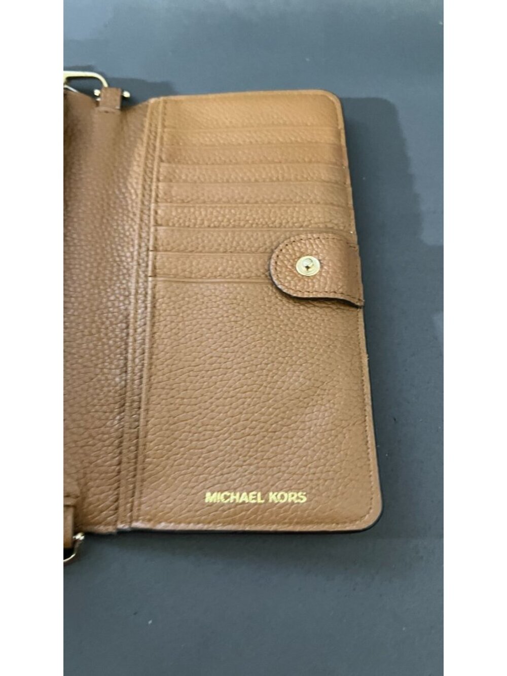 Michael Kors Monogram Wallet-On-Strap Crossbody Tan/White - Picture 8 of 16